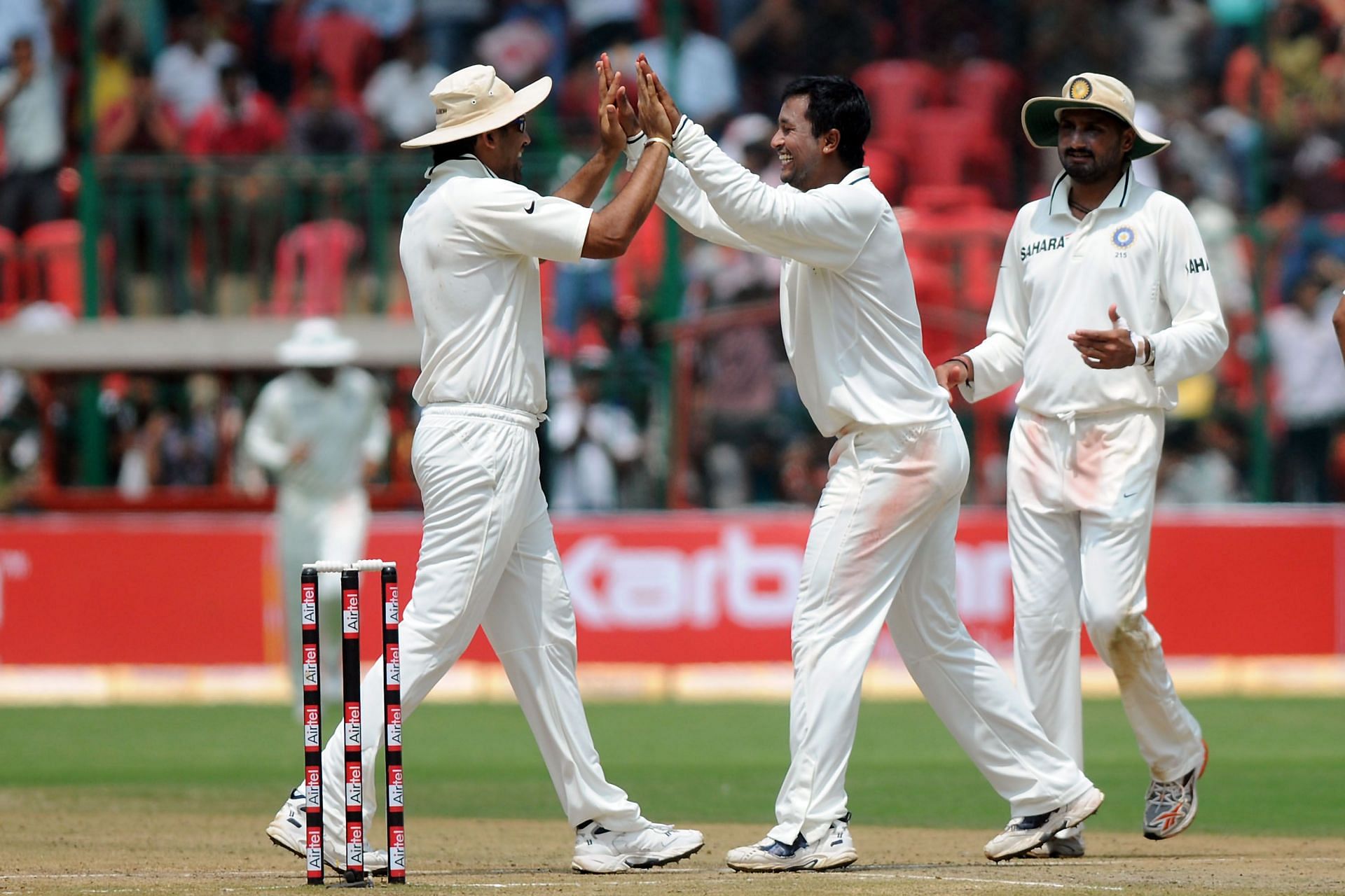 Former Indian cricketer Pragyan Ojha celebrates a wicket. Pic: Getty Images