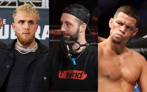 Jake Paul (left), Shawny Mack (center), Nate Diaz (right) (Images via Getty and YouTube/Full Send)