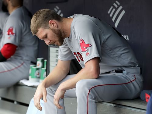 Chris Sale rests between innings, Boston Red Sox v New York Yankees.