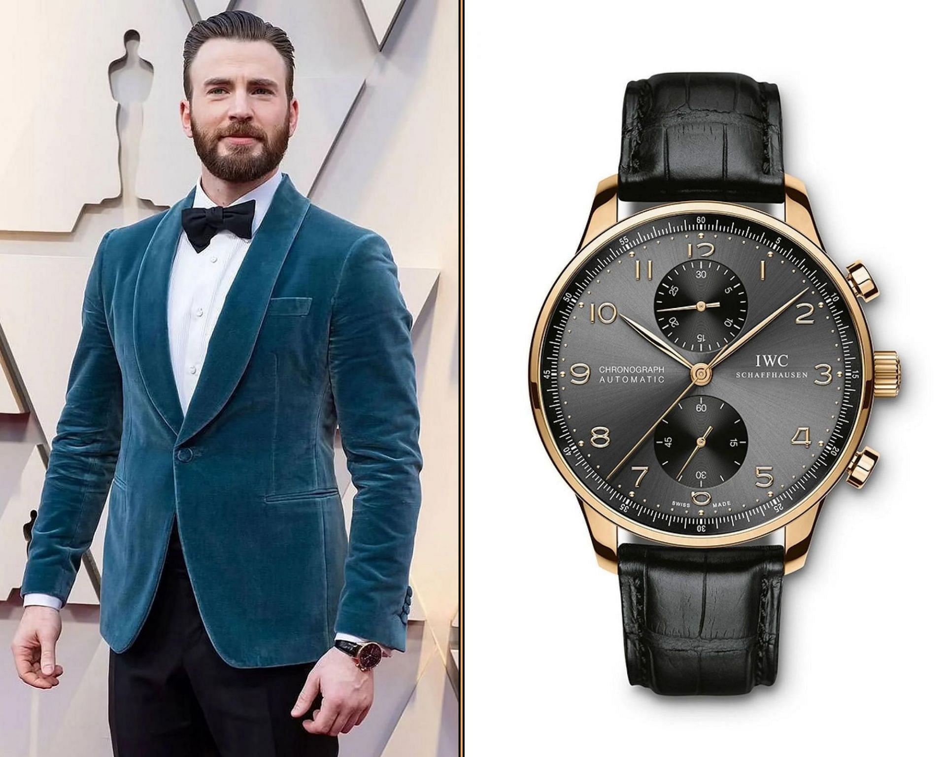 Chris Evans at the 2020 Academy Awards sporting his IWC Portugieser Chronograph (Image via Getty)
