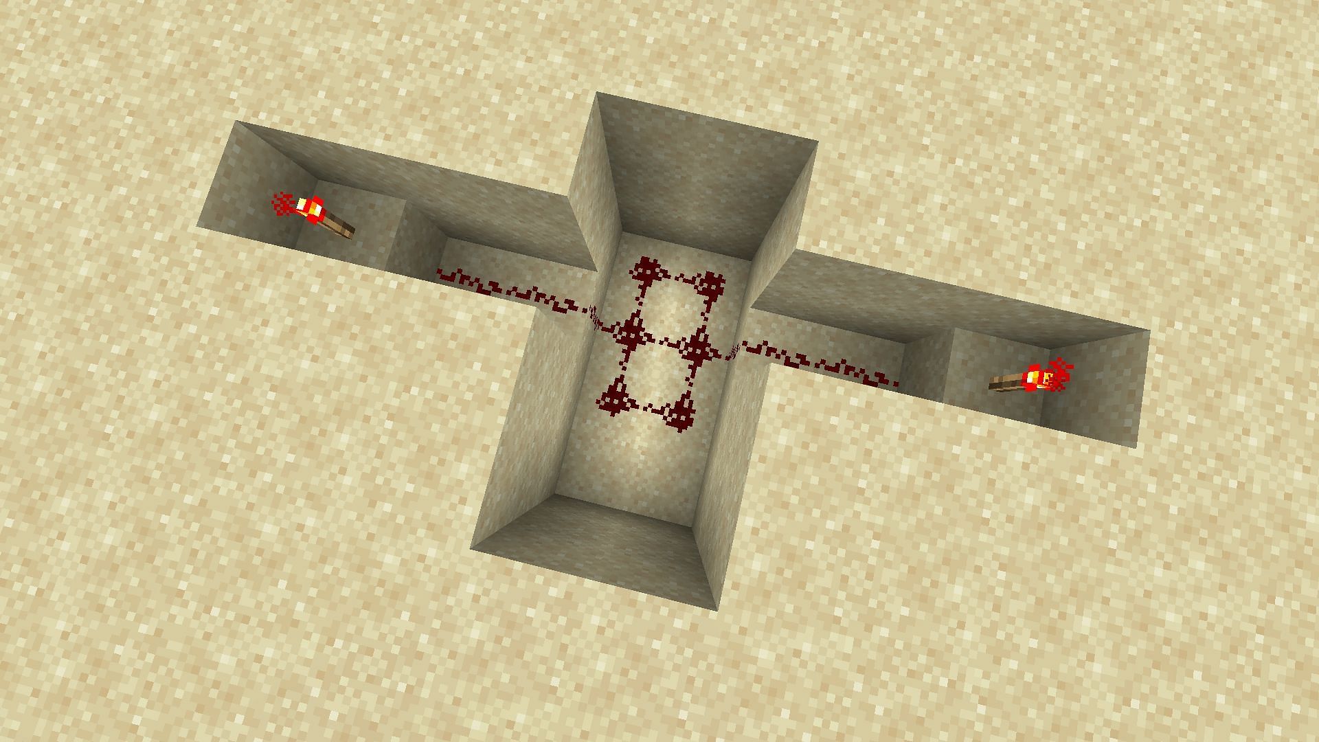 The redstone dust and torches placed into the hole (Image via Minecraft)