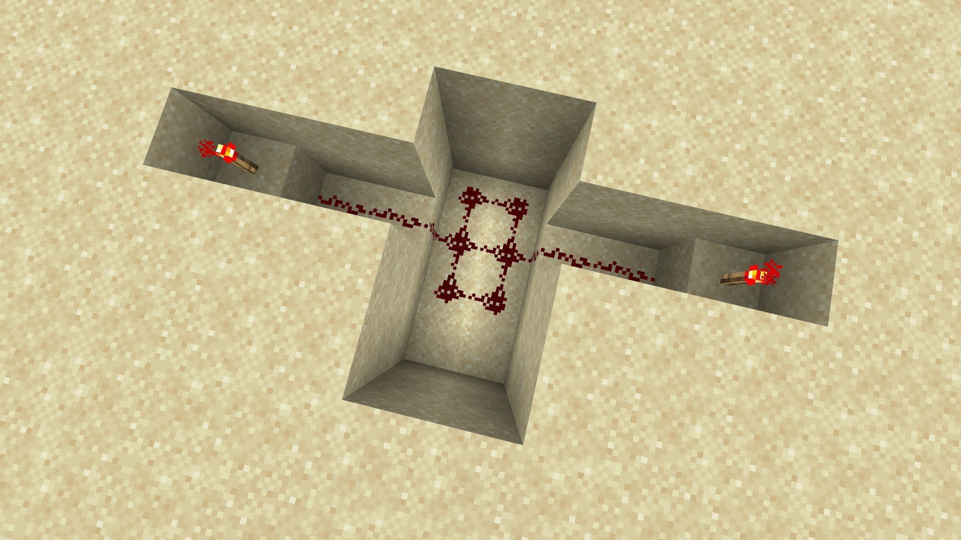 The redstone dust and torches placed into the hole (Image via Minecraft)