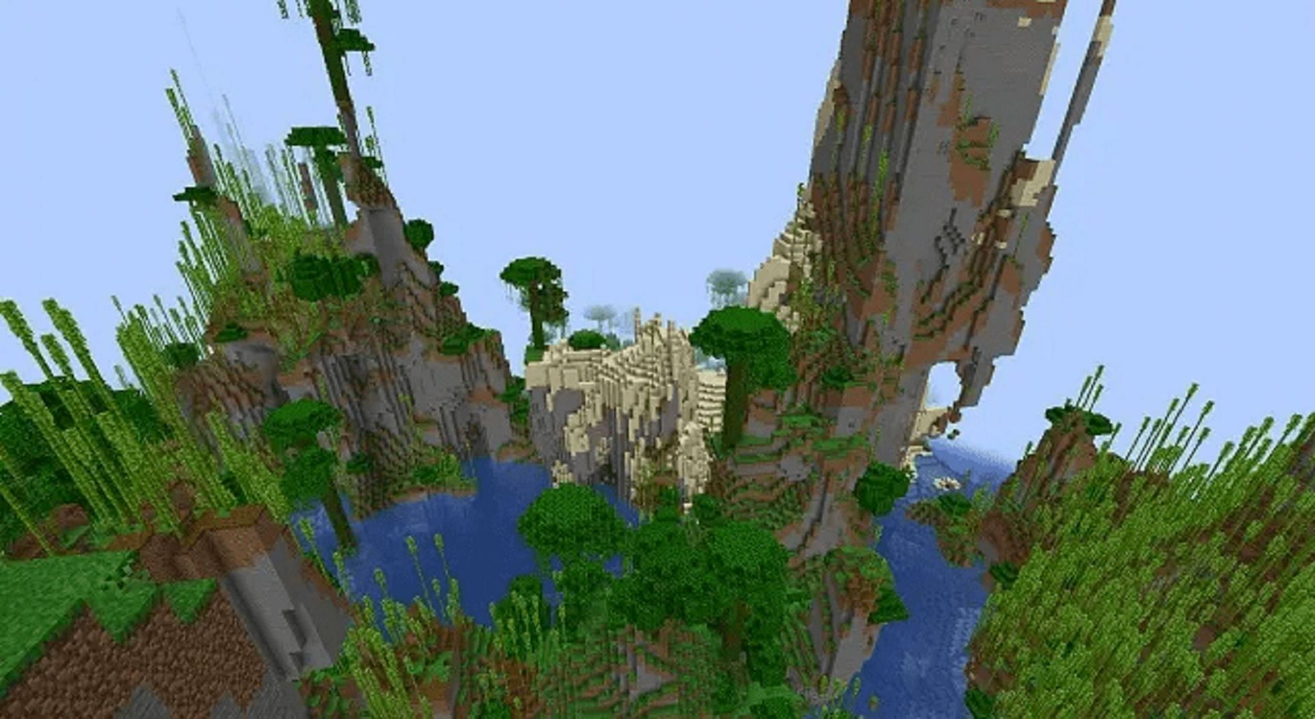 This particular seed features a vertically erratic area not far from spawn (Image via Mojang)