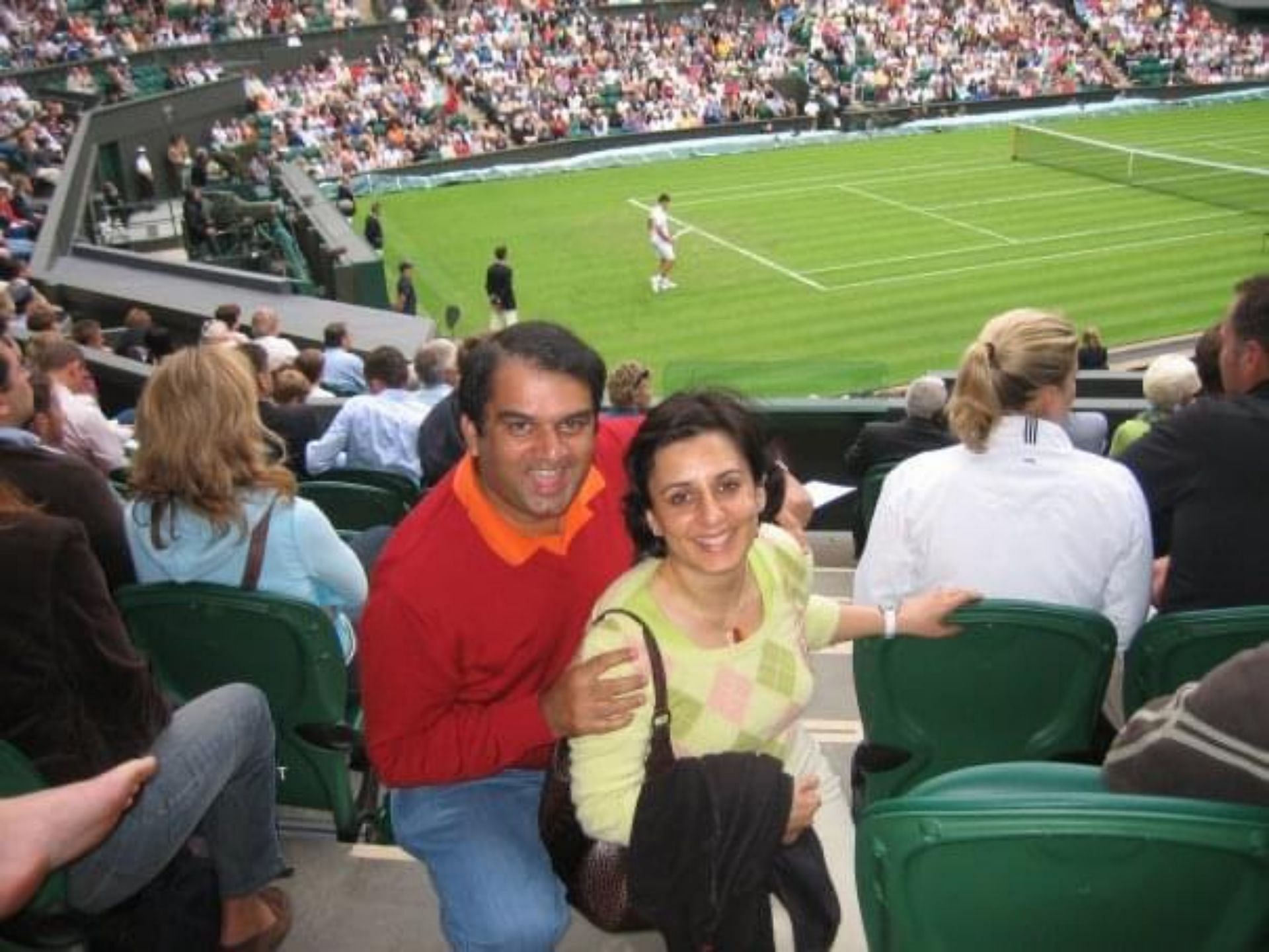 Mr. P.K. Basu and his wife catch the action on Centre Court