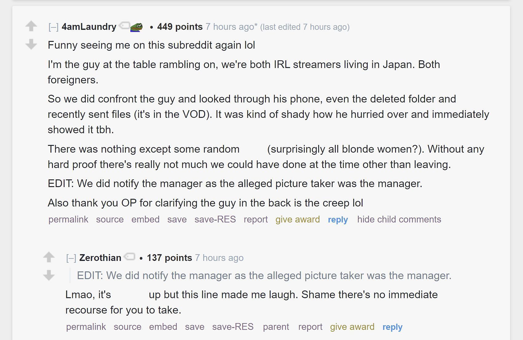 Fans reacting to the viral clip on the subreddit 1/2 (Image via r/LivestreamFail)