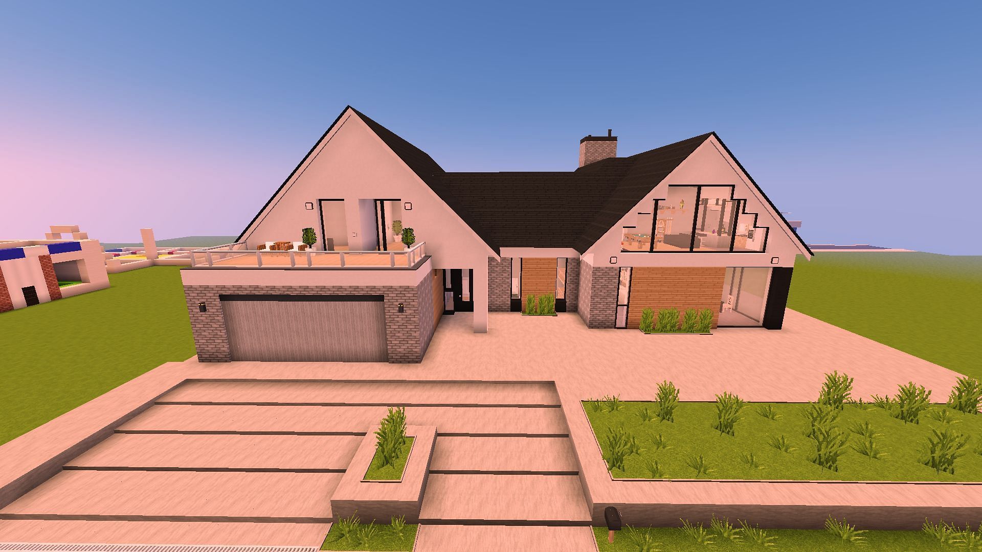 A modern Minecraft home constructed with mods (Image via u/Kedziorsky/Reddit)