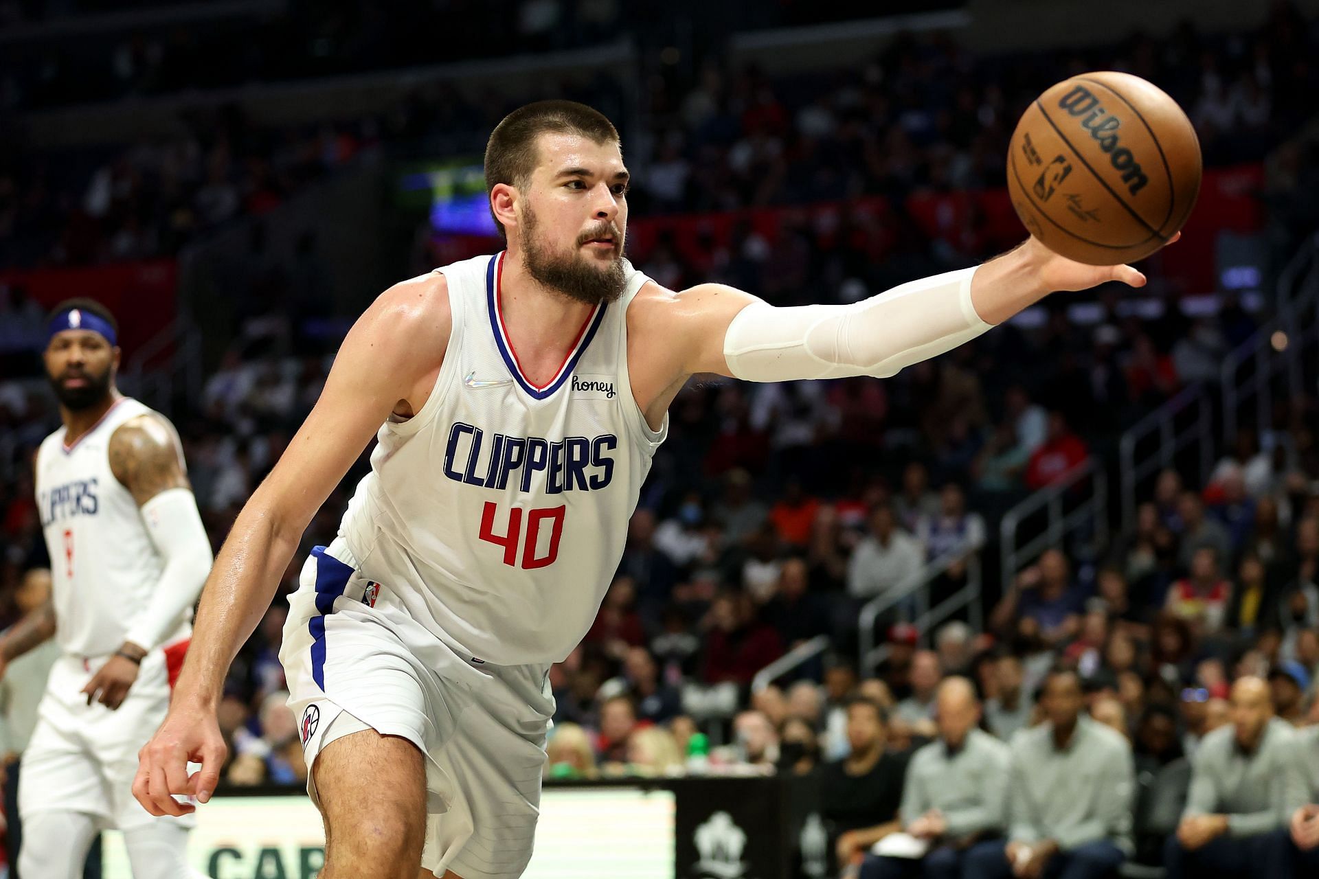 Ivica Zubac of the LA Clippers grabs a rebound.