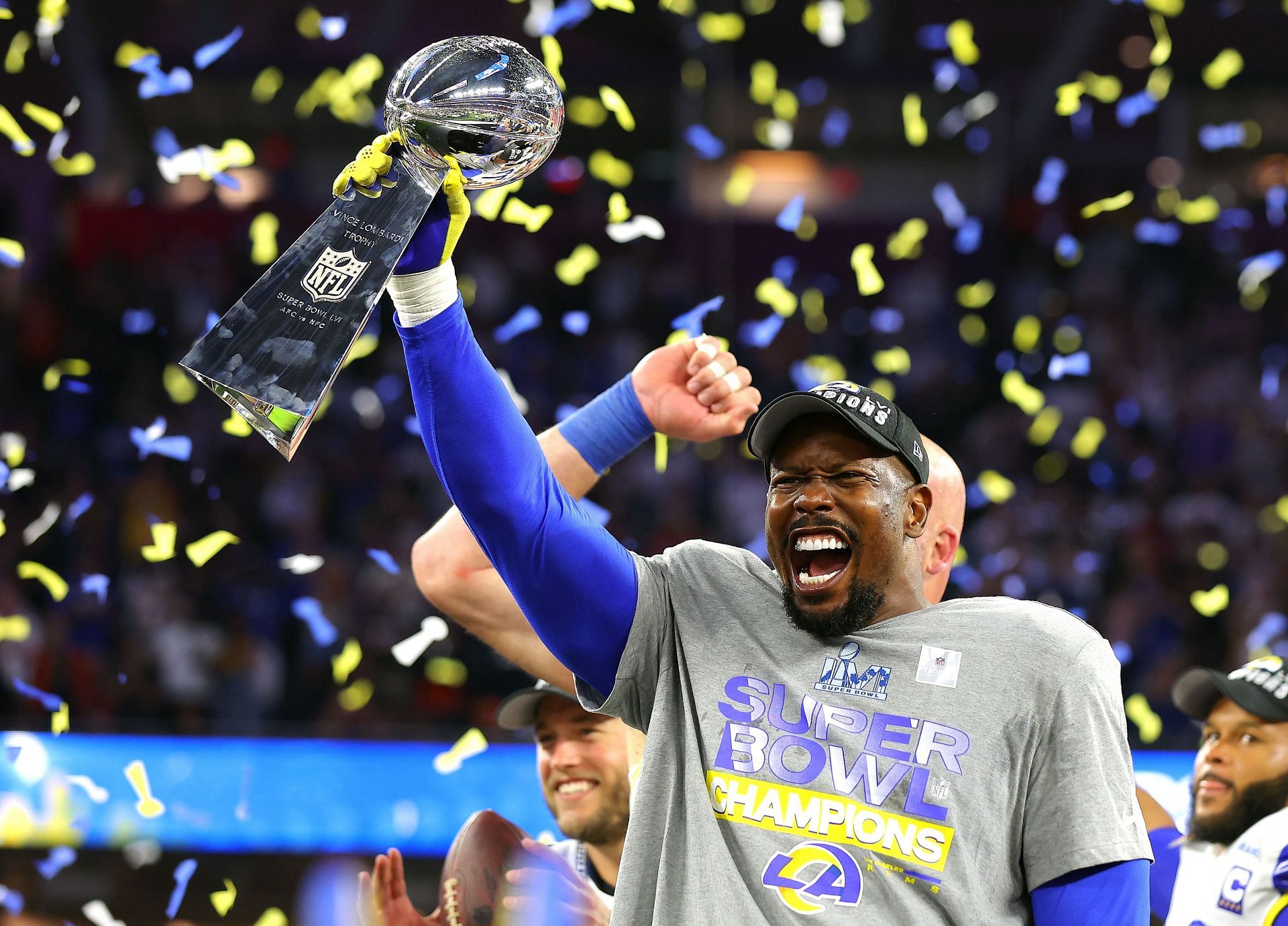 Von Miller with Super Bowl LVI trophy