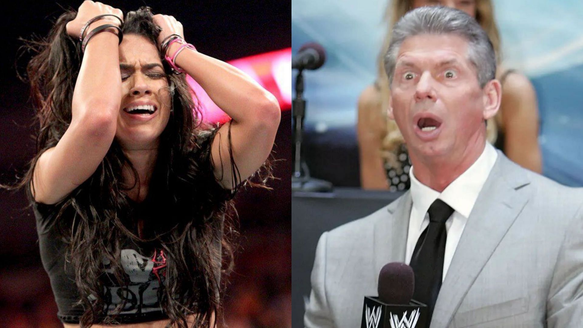AJ Lee (left) and Vince McMahon (right)