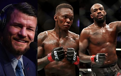 Michael Bisping (left), Israel Adesanya (center), Jon Jones (right)