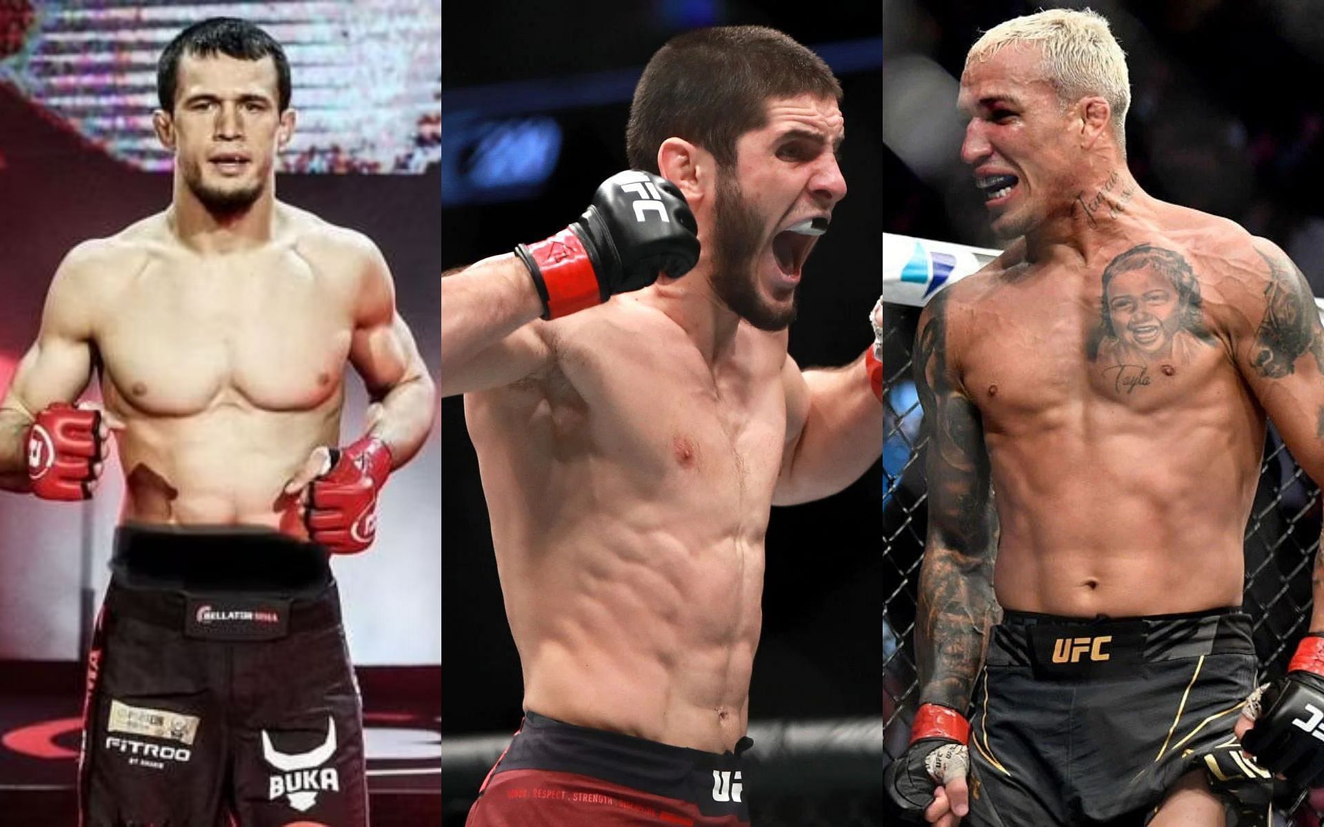 (Left to right) Usman Nurmagomedov, Islam Makhachev, and Charles Oliveira