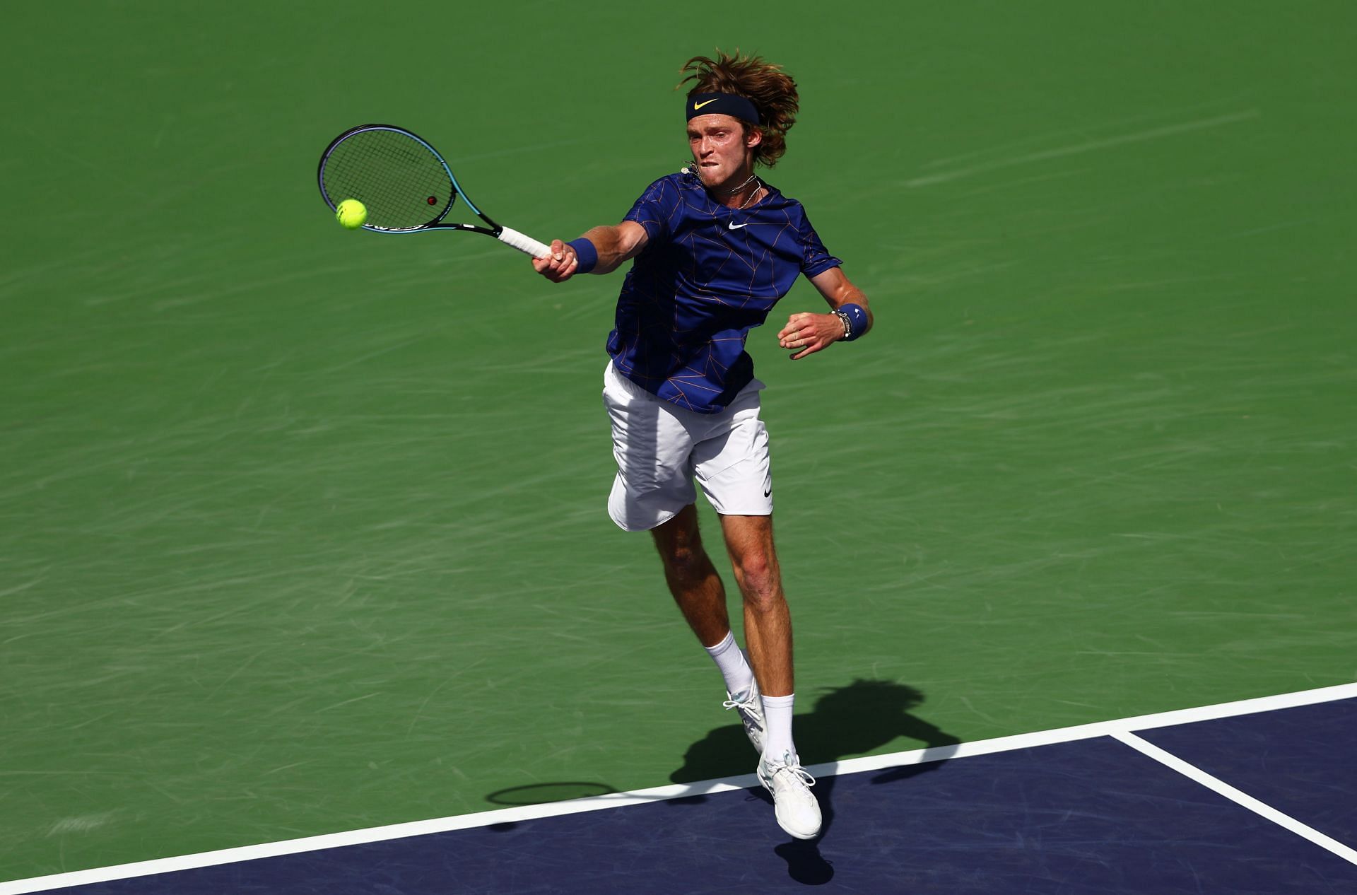 Andrey Rublev in action at the 2002 BNP Paribas Open.
