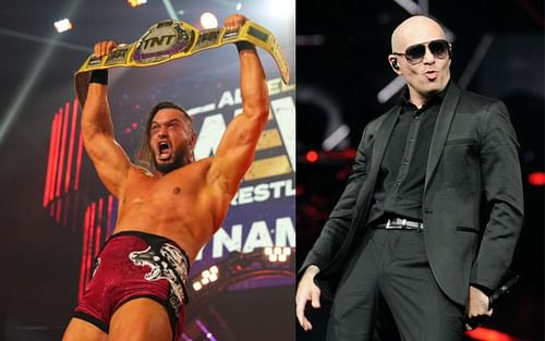 TNT Champion Wardlow (left) and rapper-singer Pitbull (right)