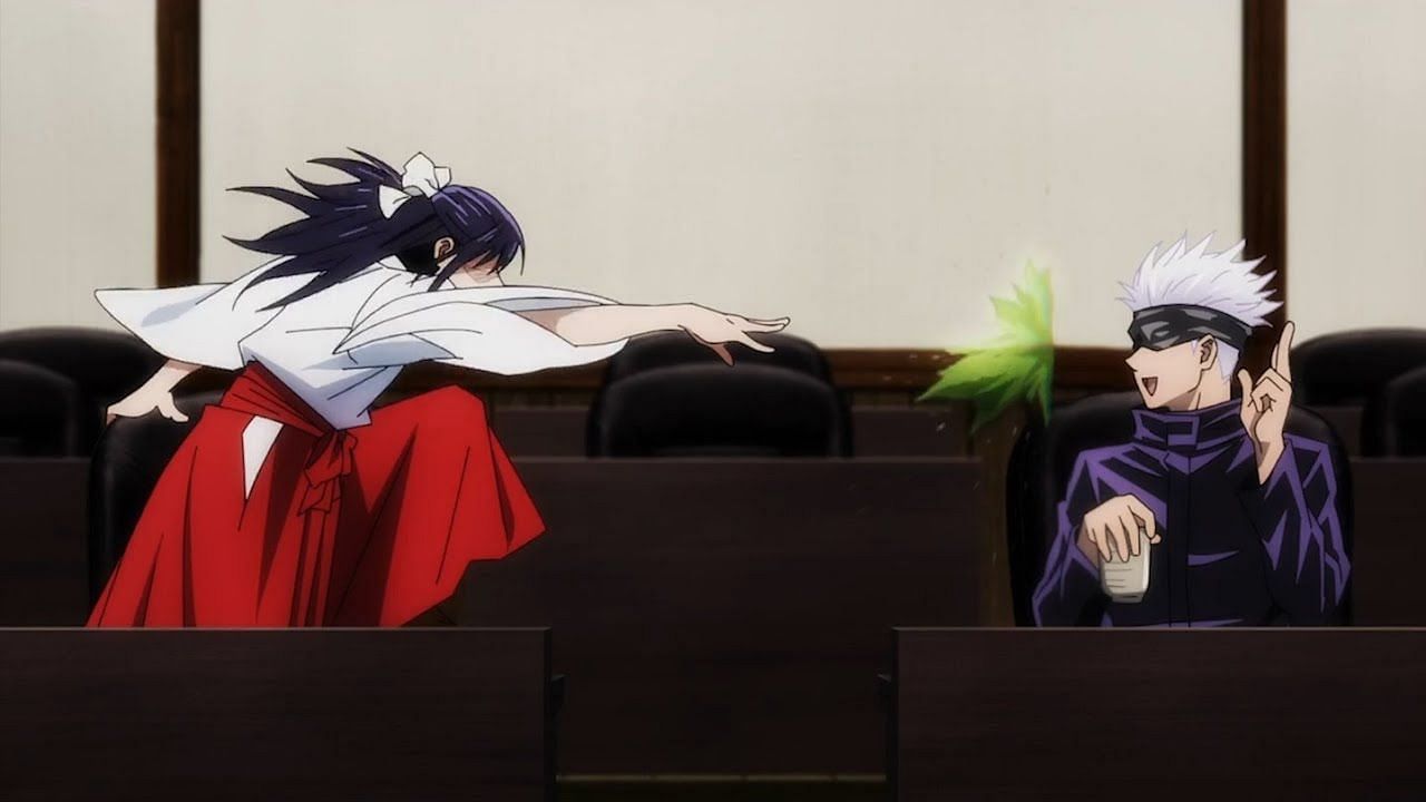 Gojo casually defends himself from Utahime (Image via MAPPA)