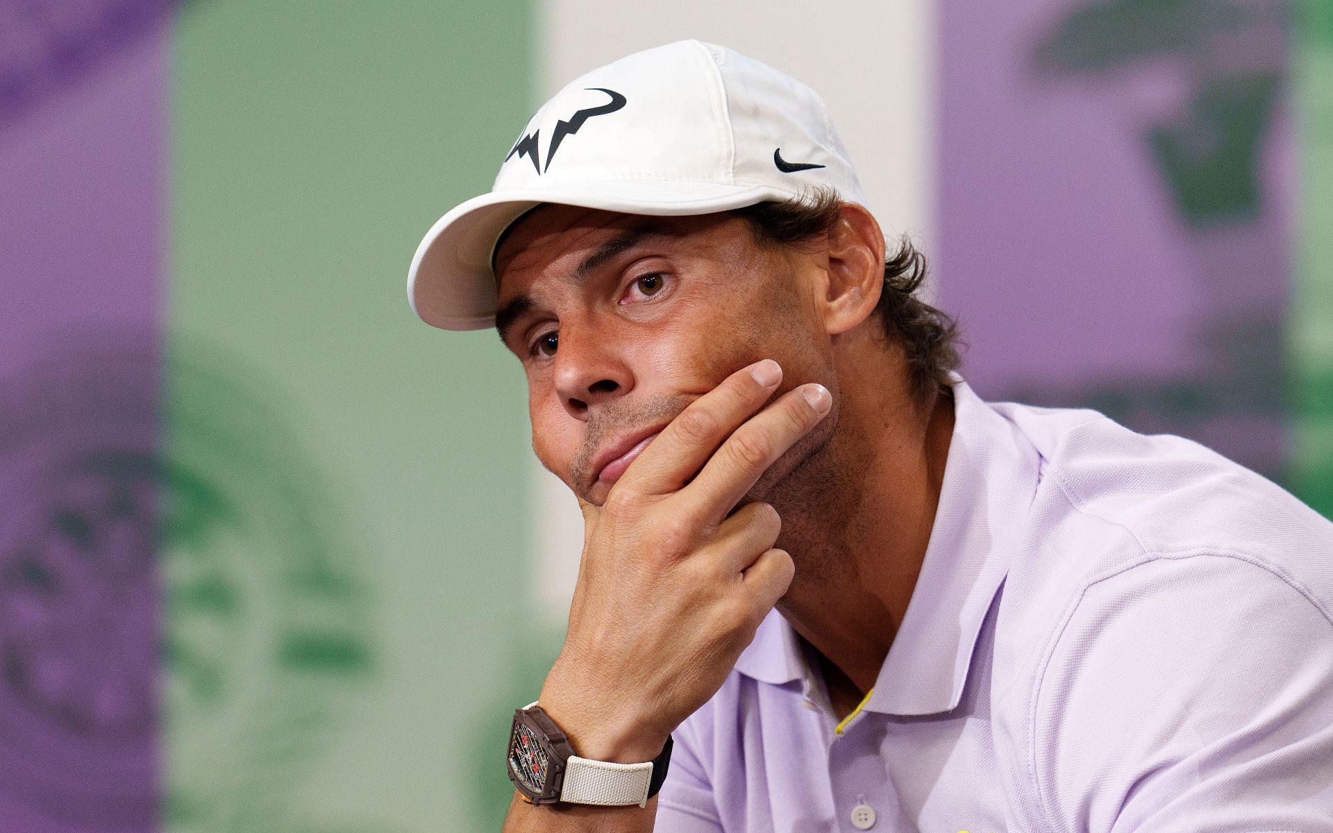 Rafael Nadal speaking to the media to announce his withdrawal at Wimbledon 2022