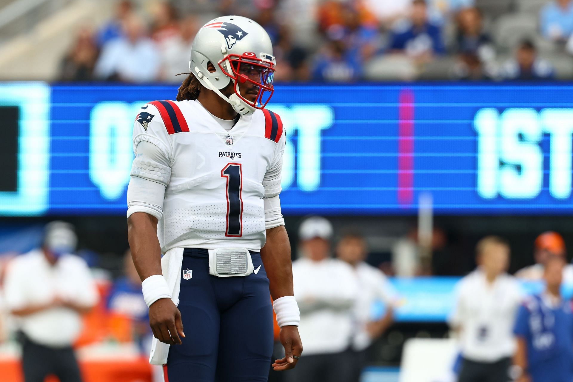 Cam Newton at a New England Patriots v New York Giants game