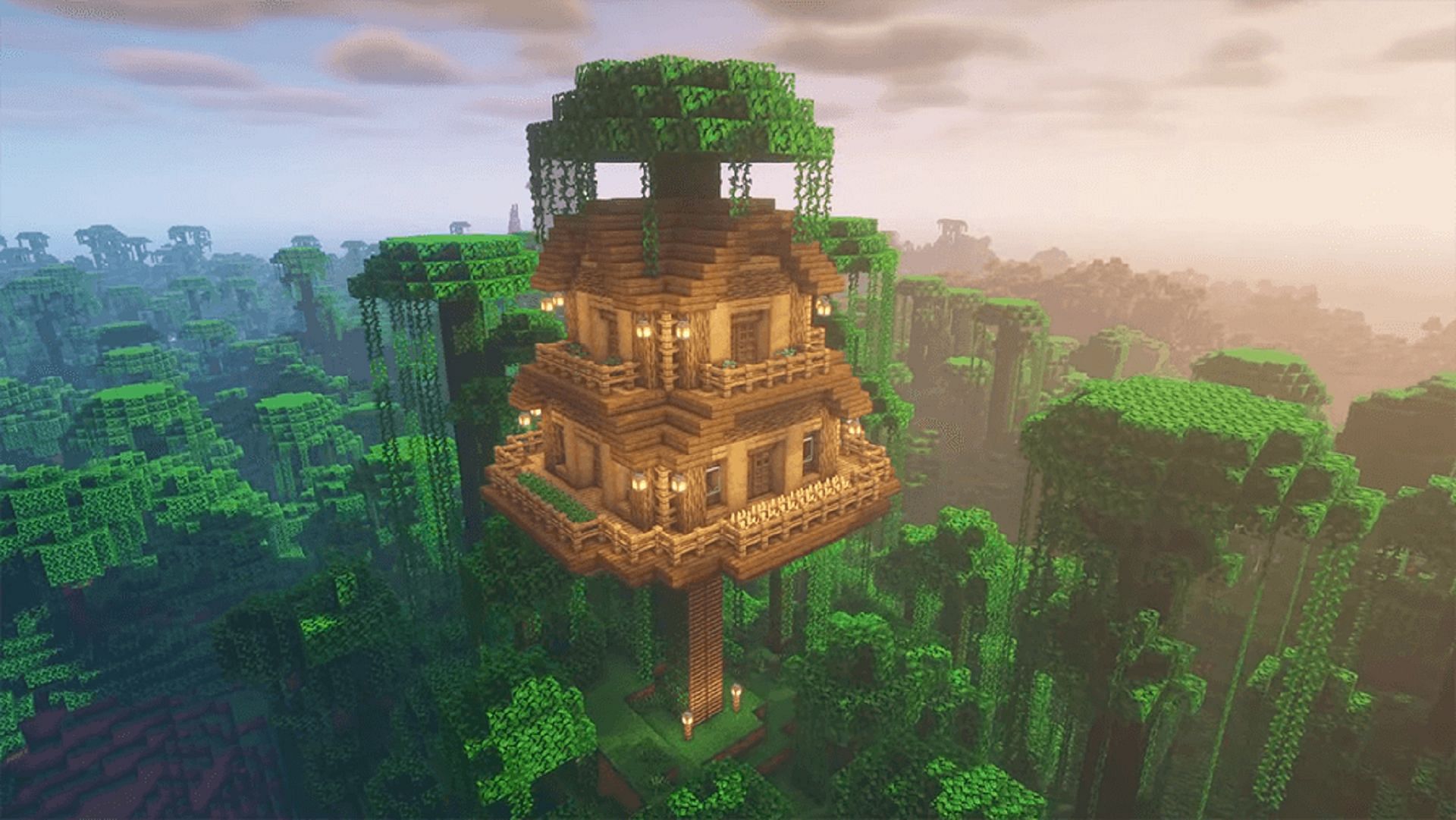 A player-made jungle home in Minecraft (Image via Architectural Style)