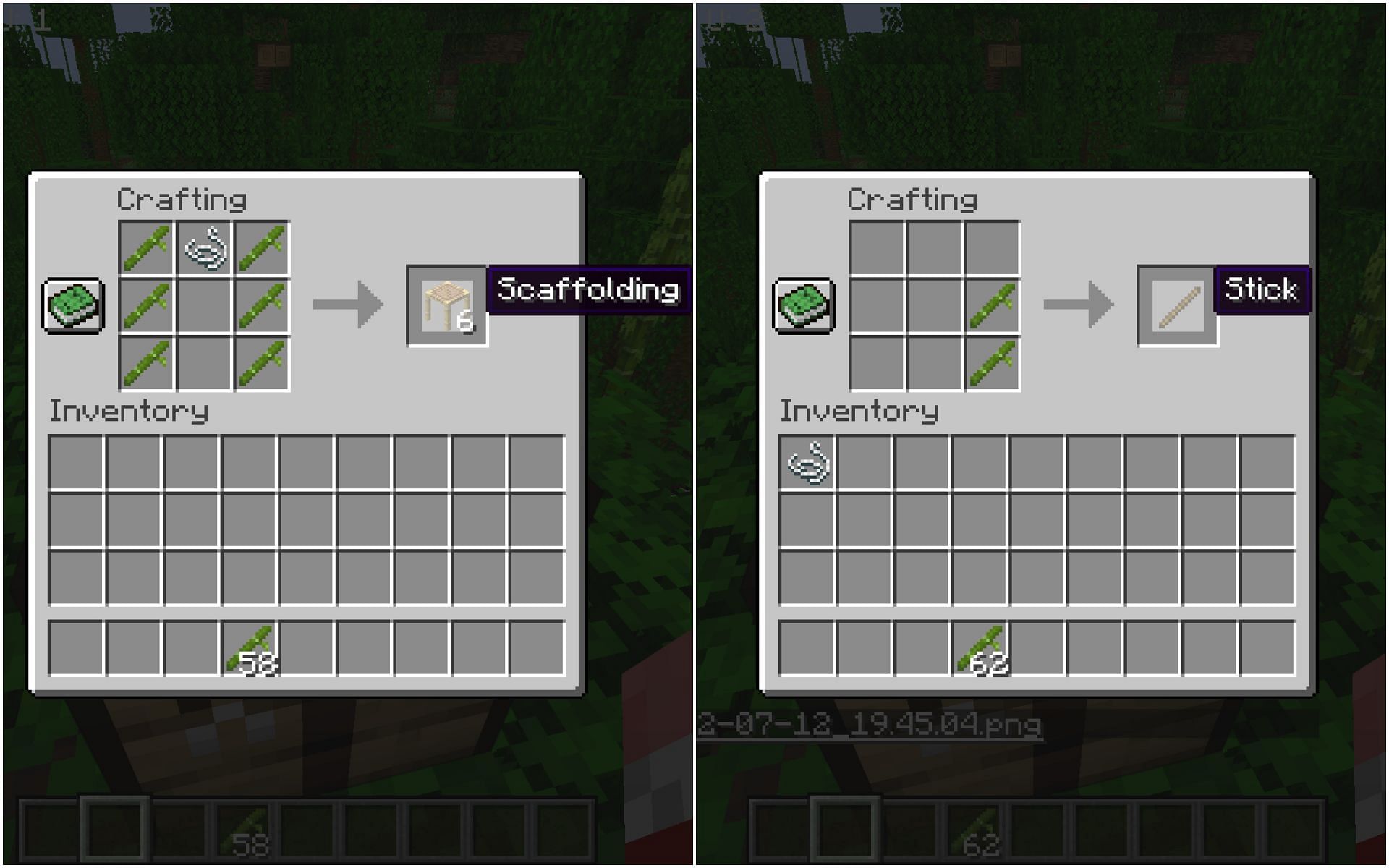 Bamboo can be used in multiple crafting recipes (Image via Mojang)