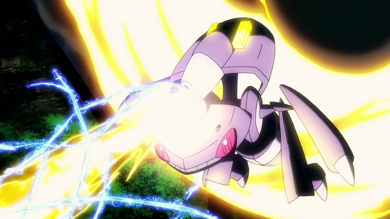 A Shock Drive Genesect using Techno Blast in the anime (Image via The Pokemon Company)