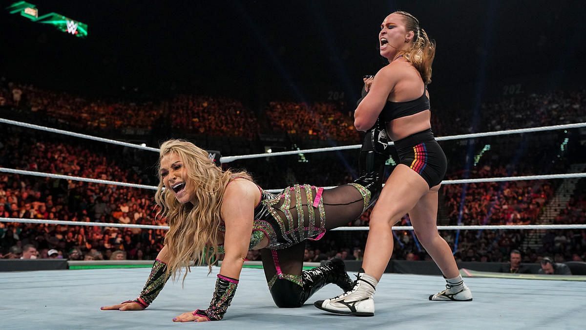 Ronda Rousey put Natalya in the Ankle Lock.