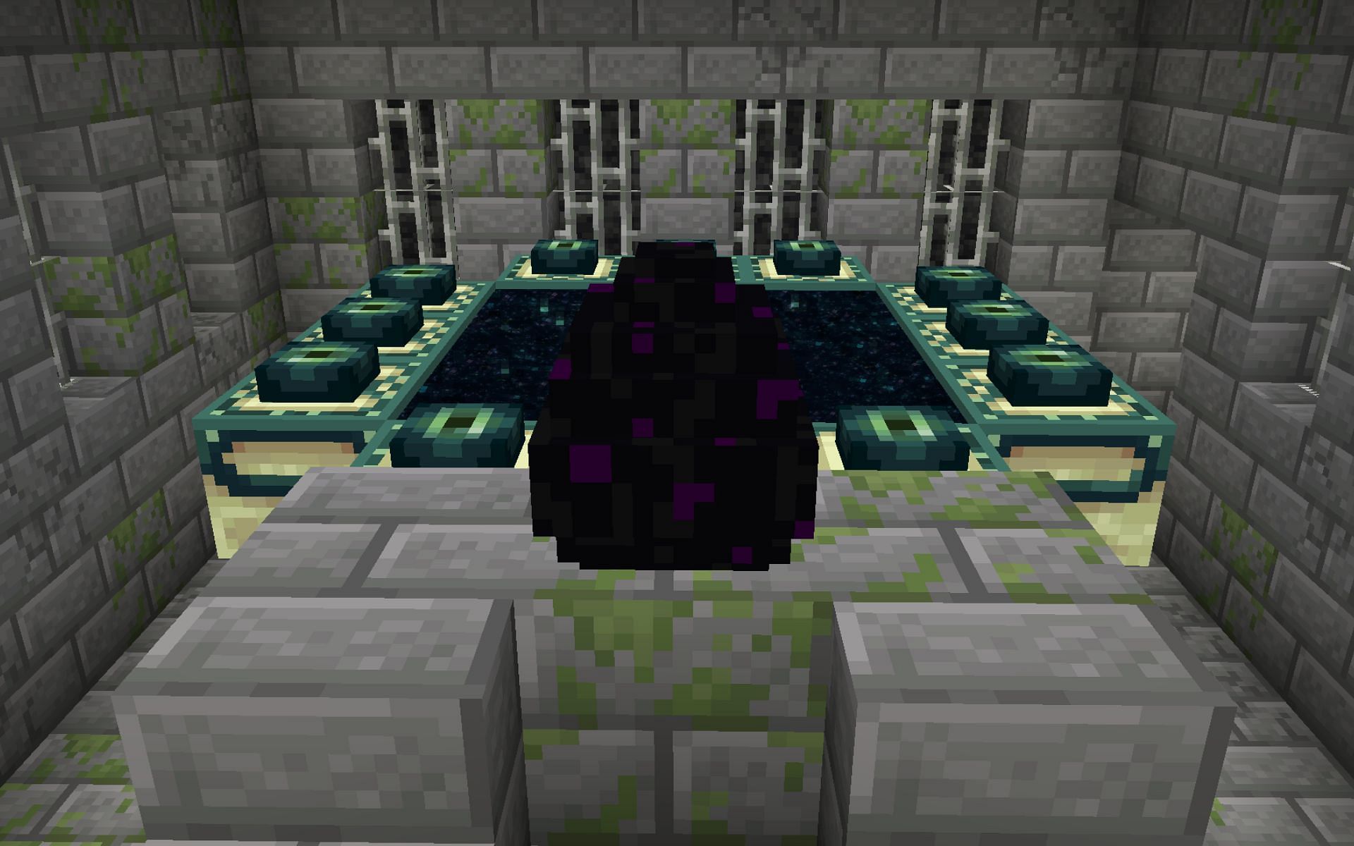 Dragon egg placed in front of end portal in a stronghold (Image via Minecraft Java 1.19 update)