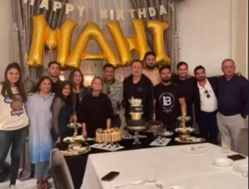 A picture of MSD&rsquo;s birthday celebrations. Rishabh Pant (4th from right) also attended the party. Credit: Sakshi Dhoni