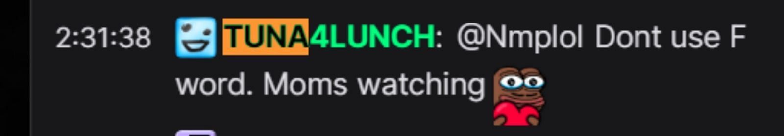 TUNA4LUNCH asks Nmplol to not say the F word (Image via Nmplol/Twitch)