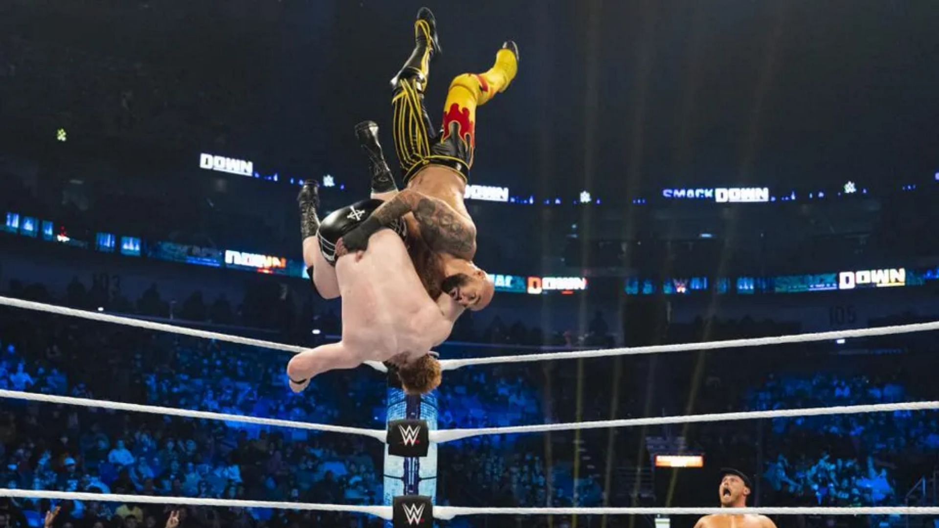 Ricochet executing a Spanish Fly on Sheamus