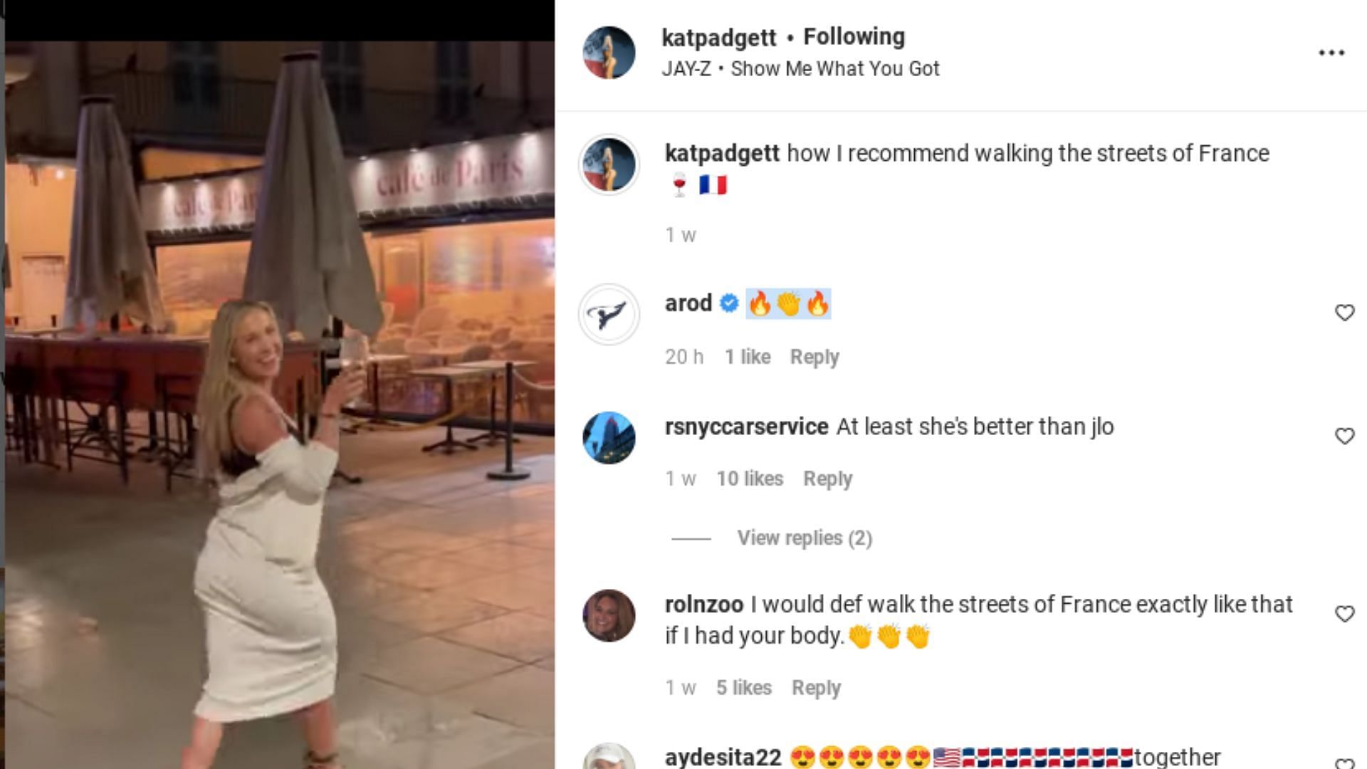 Alex Rodriguez leaves a comment on Kathryne Padgett&#039;s IG Post.