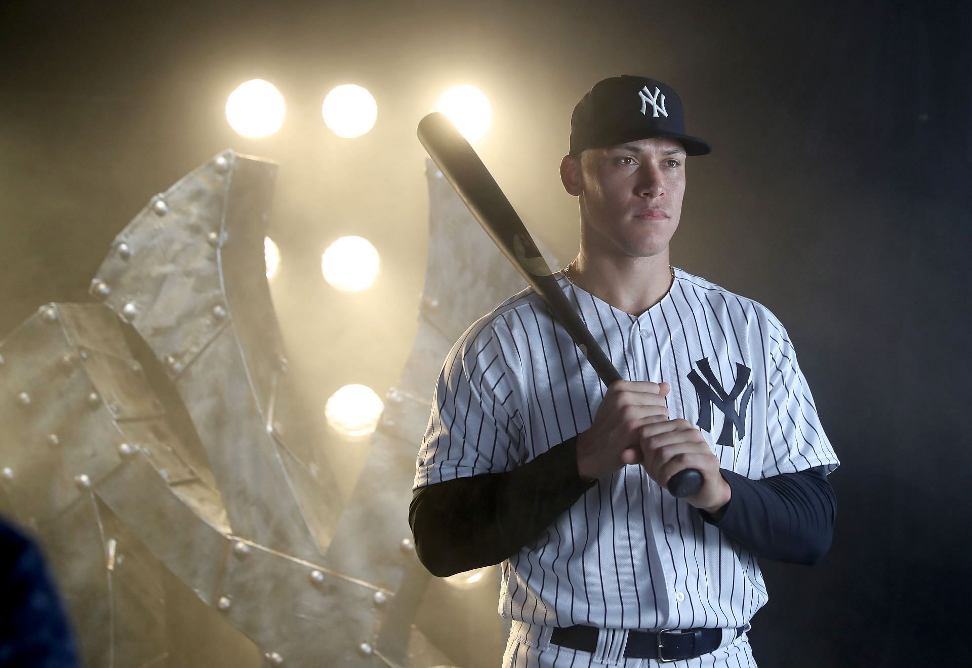 Aaron Judge rocks the classic New York Yankees pinstripes.