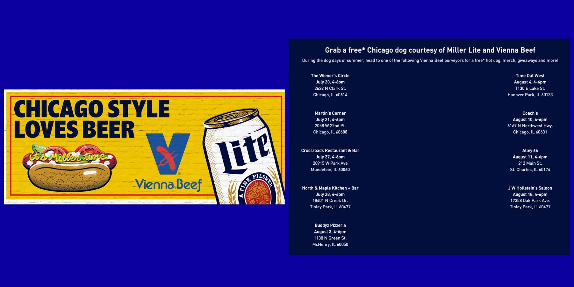 Miller Lite is serving free hotdogs at selected outlets. (Image via Miller Lite)