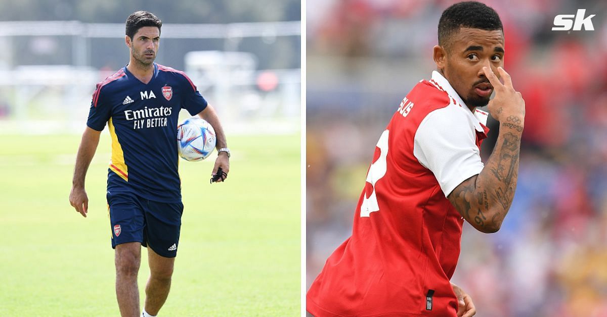 (L-to-R) Arsenal manager Mikel Arteta and Gabriel Jesus