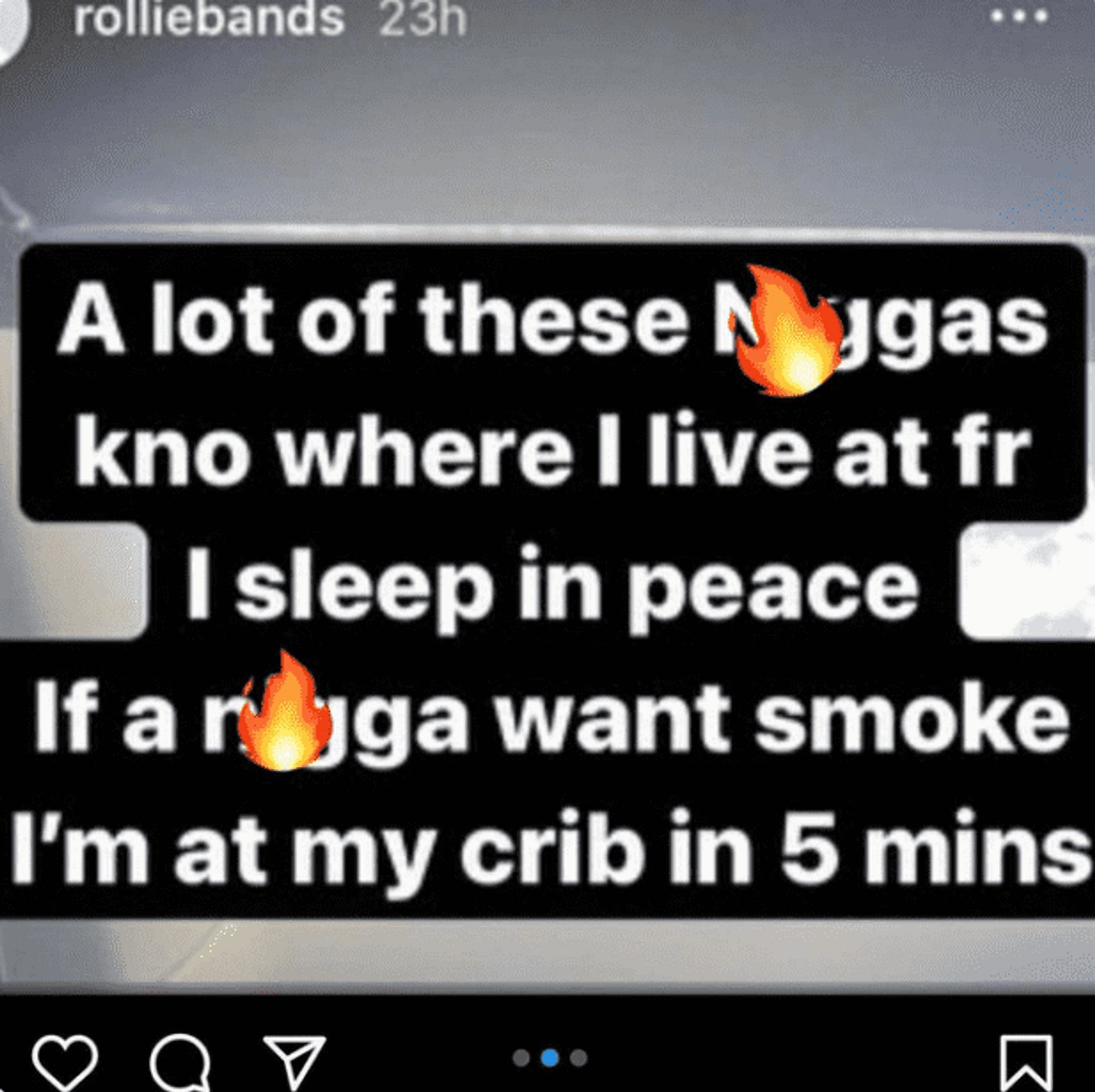 Rollie Bands posted a story on social media minutes before getting shot by enemies (Image via @rolliebands/ Instagram)