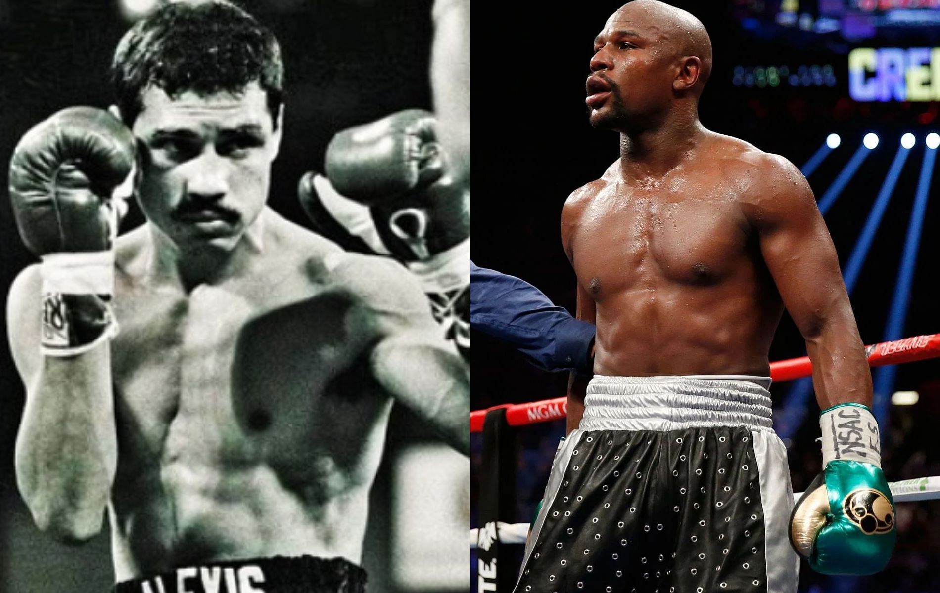 Alexis Arguello (left); Floyd Mayweather (right); Image Credits: @TheFightCity Twitter