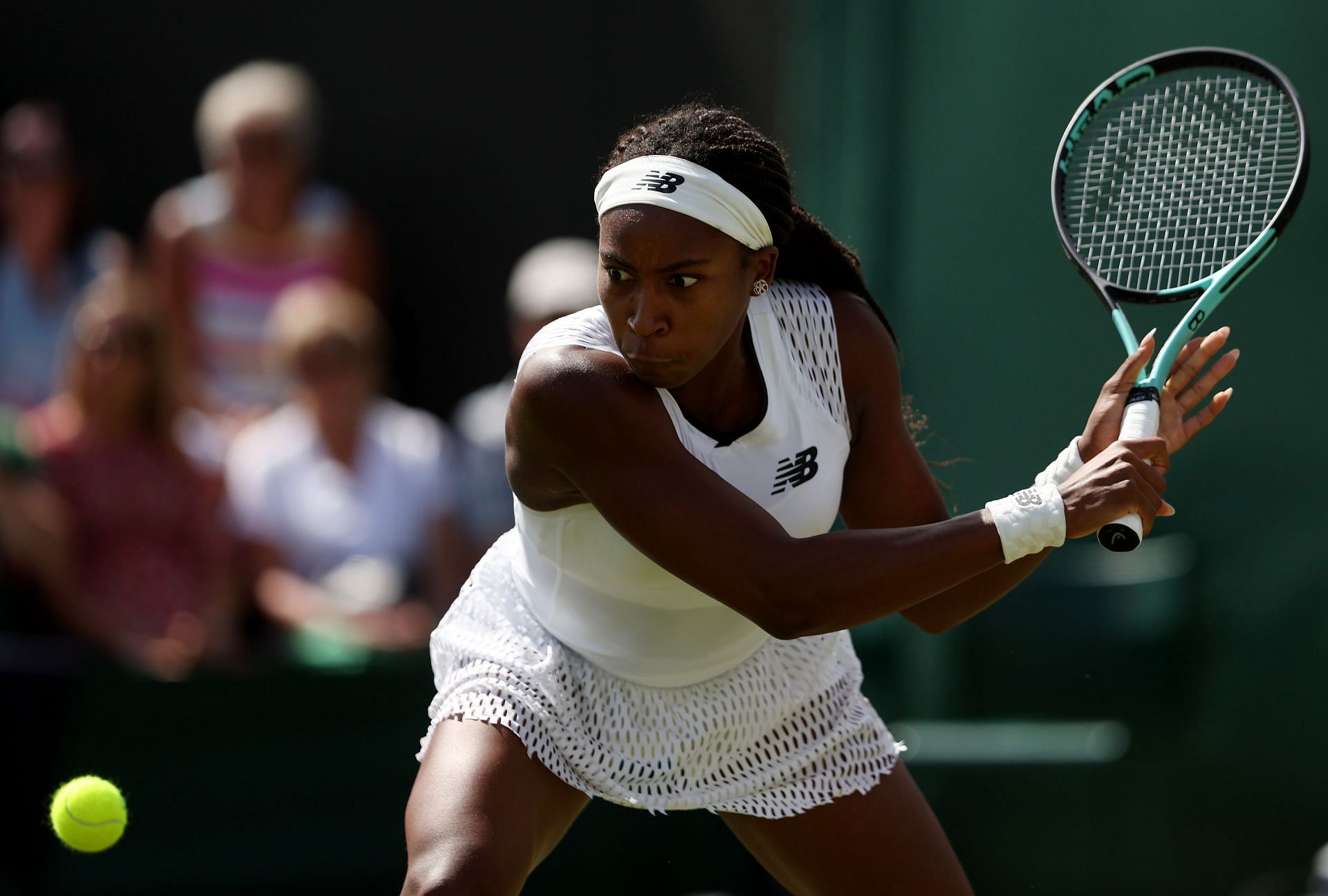 Coco Gauff in action at the 2022 Wimbledon Championships