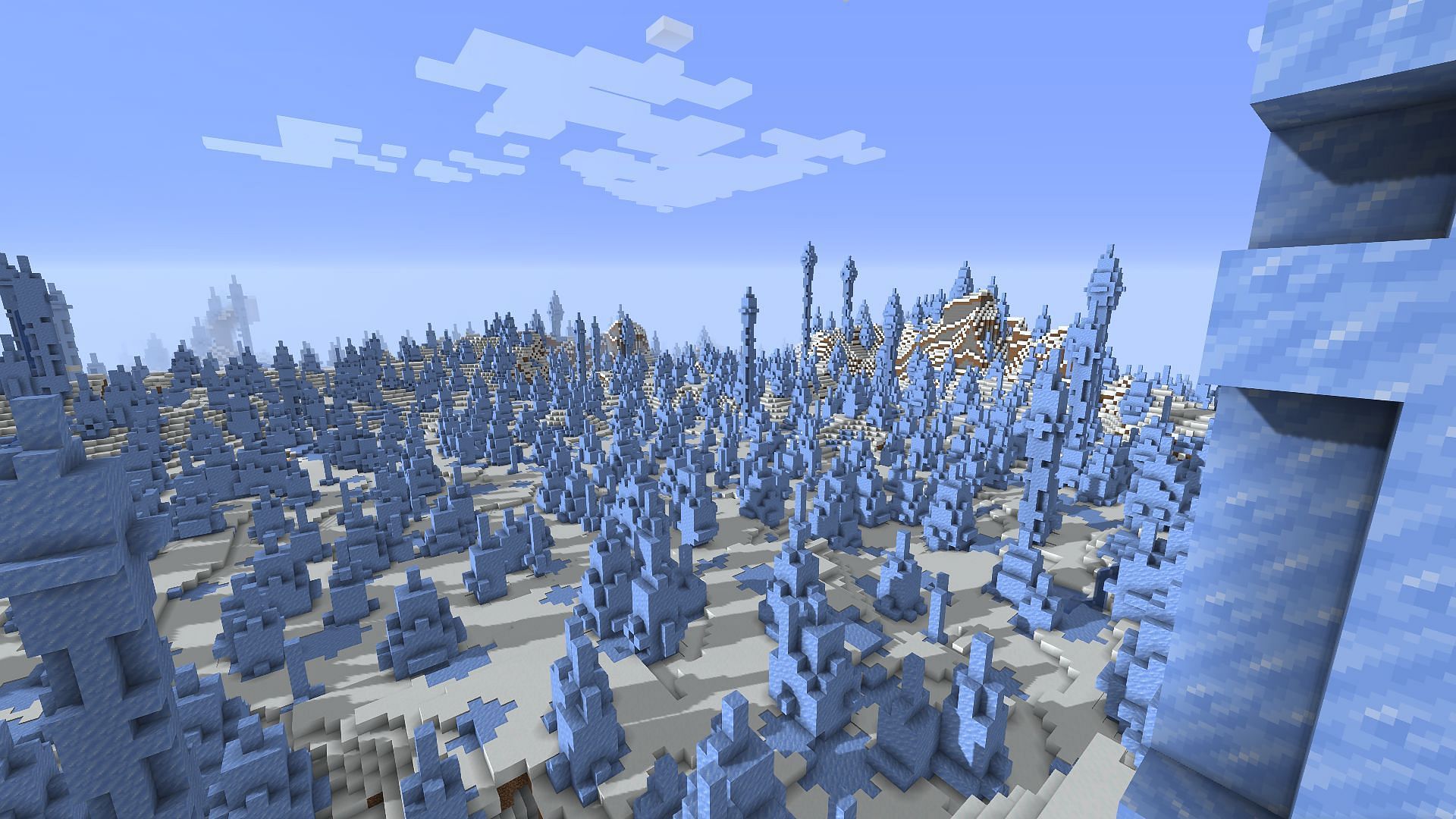 The large ice spikes biome surrounded by basement igloos, which contain golden apples (Image via Minecraft)