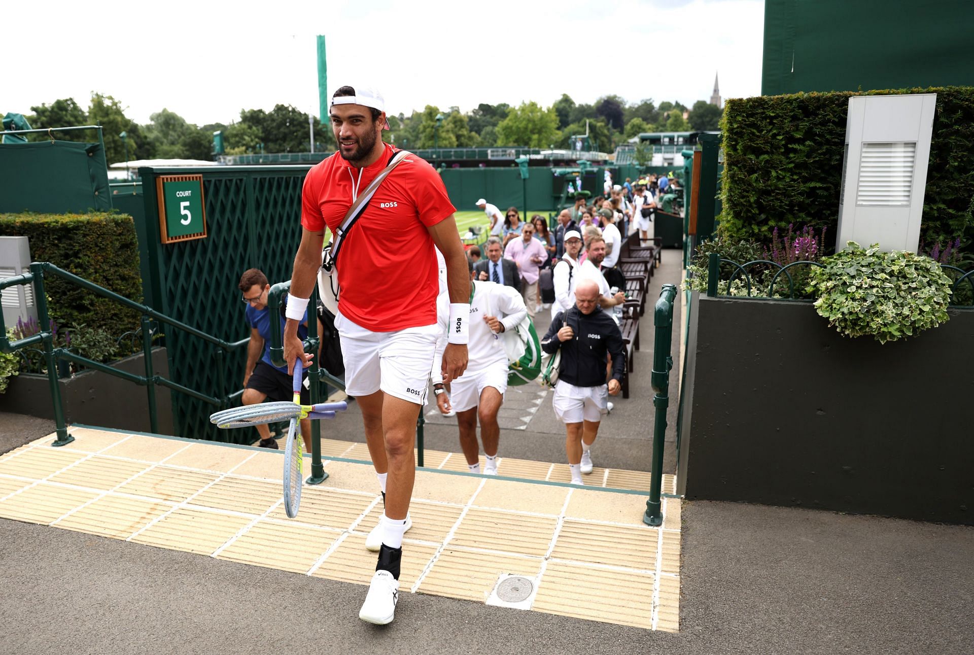 Berrettini emerging from a training session before he withdrew from Wimbledon this year.