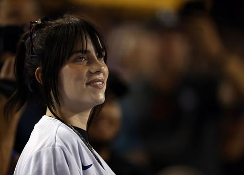 Billie Eilish at the San Francisco Giants v Los Angeles Dodgers game