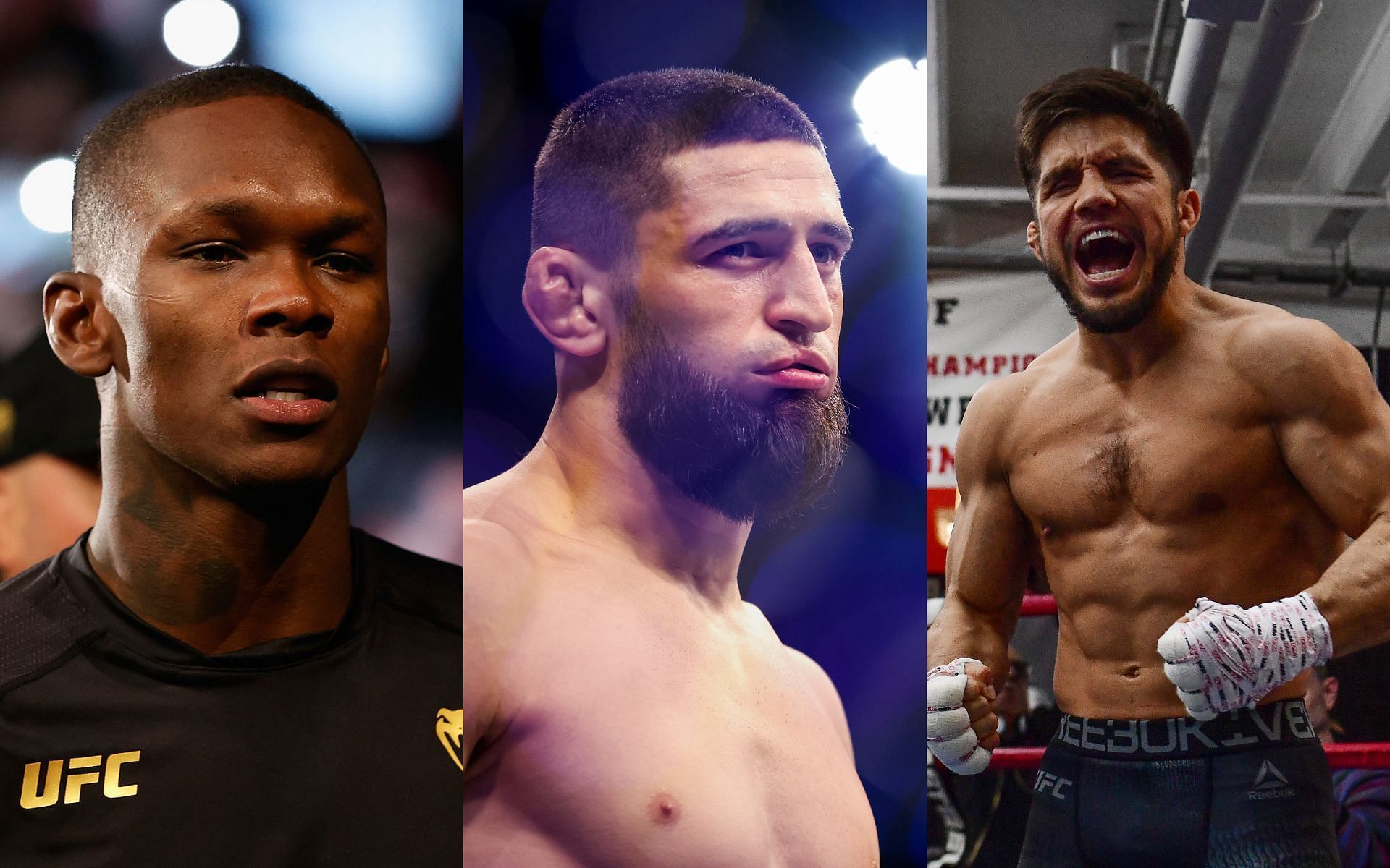 Adesanya, Chimaev, and Cejudo (left, center, and right)