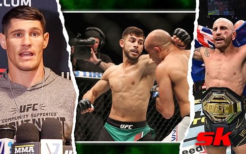 Charles Rosa (left), Yair Rodriguez (center) & Alexander Volkanovski (right) [Image Credits- MMA Junkie on YouTube & @alexvolkanovski on Instagram]