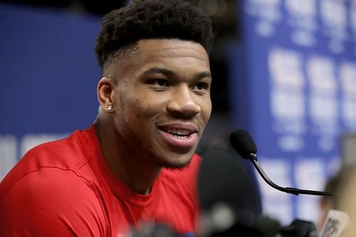 Giannis Antetokounmpo at 2020 NBA All-Star - Practice & Media Day