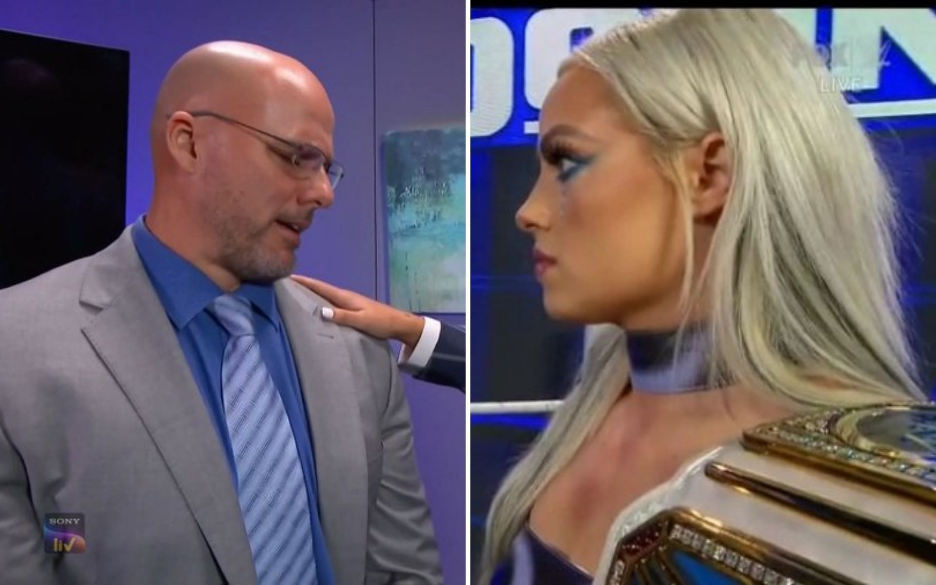 Adam Pearce (left); Liv Morgan (right)