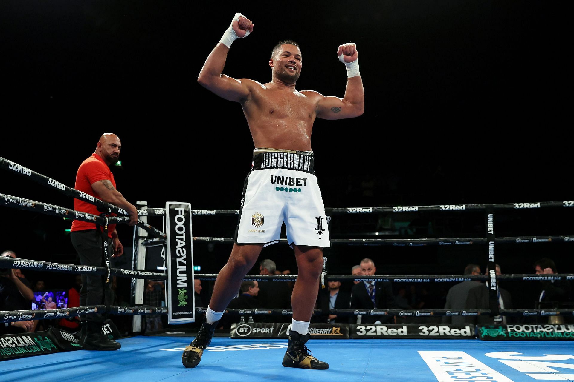 Joe Joyce celebrates after defeating Christian Hammer at OVO Arena Wembley on July 02, 2022 in London, England [Photo by James Chance/Getty Images]