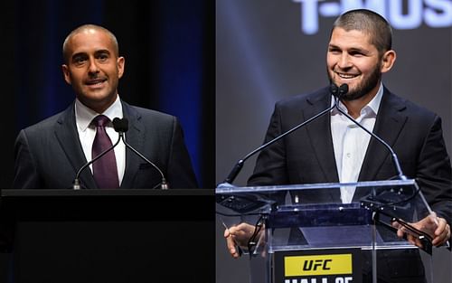 Jon Anik (L) and Khabib Nurmagomedov (R)