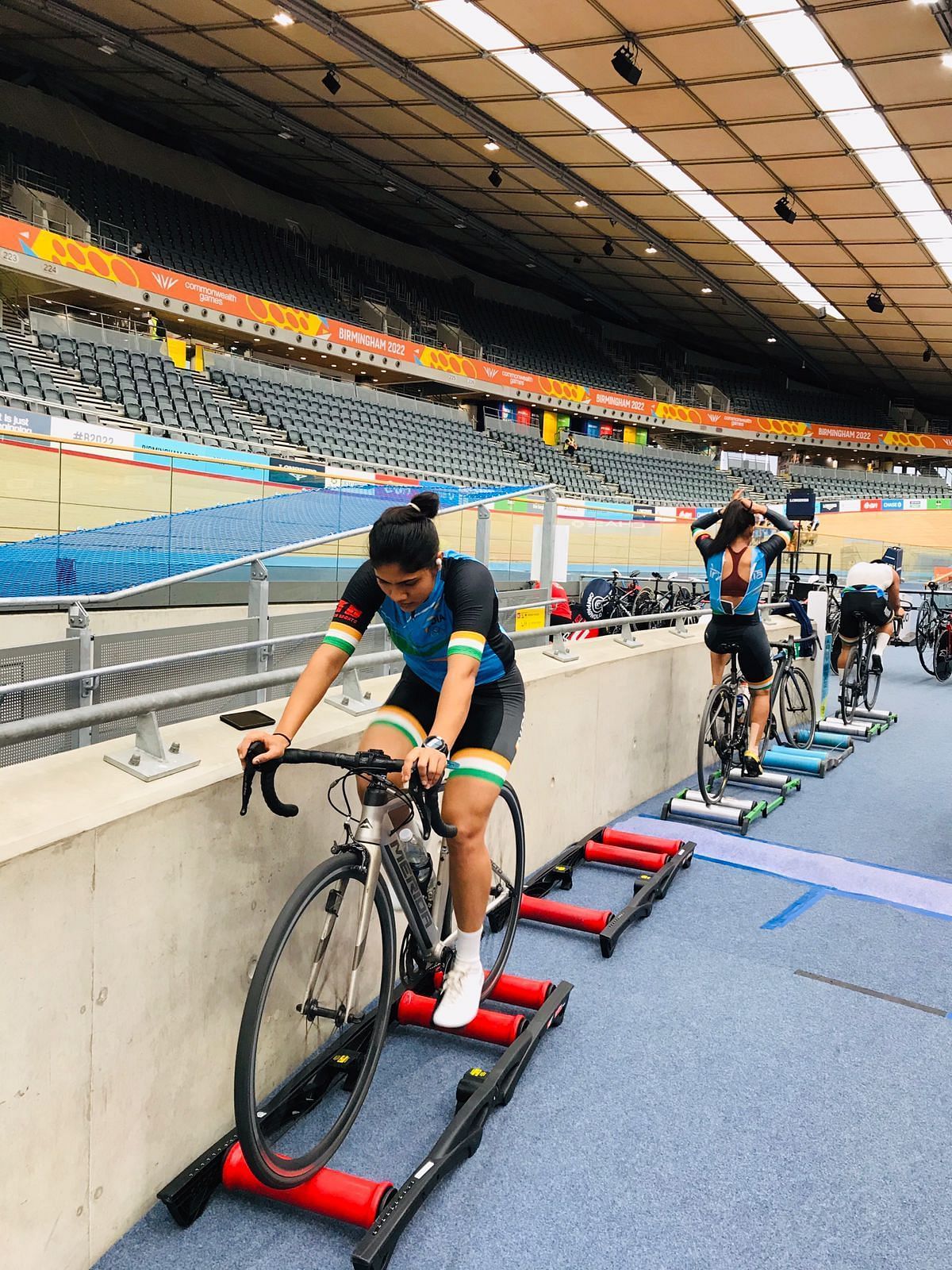 The Indian cycling team at a training session in the CWG 2022 Games Village. (PC: SAI)