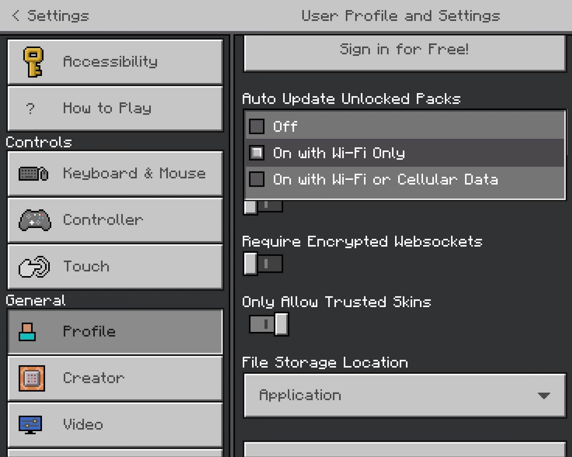 The option in the settings to allow for cellular usage (Image via Minecraft)