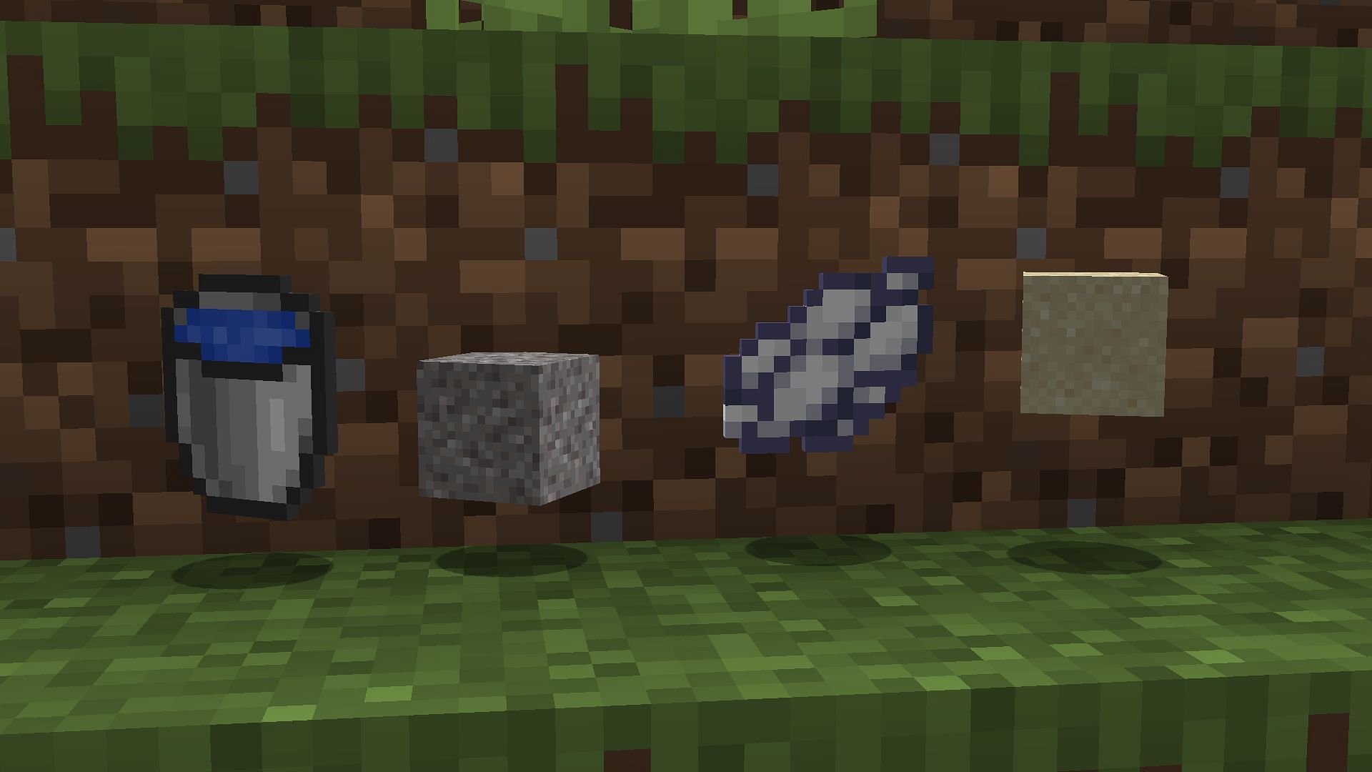 Items needed to craft concrete powder and solid concrete blocks (Image via Minecraft 1.19)