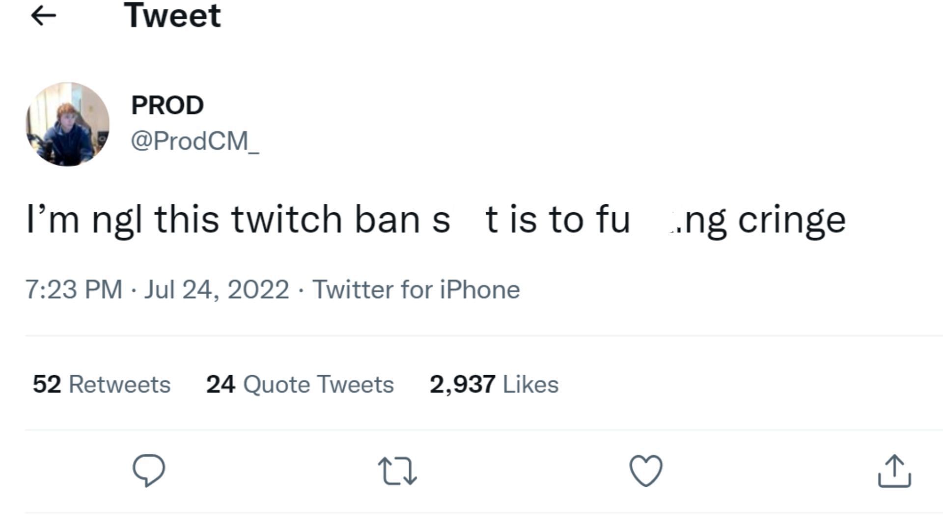 PROD gets banned mid-stream for allegedly saying f-slur (Image via PROD/Twitter)