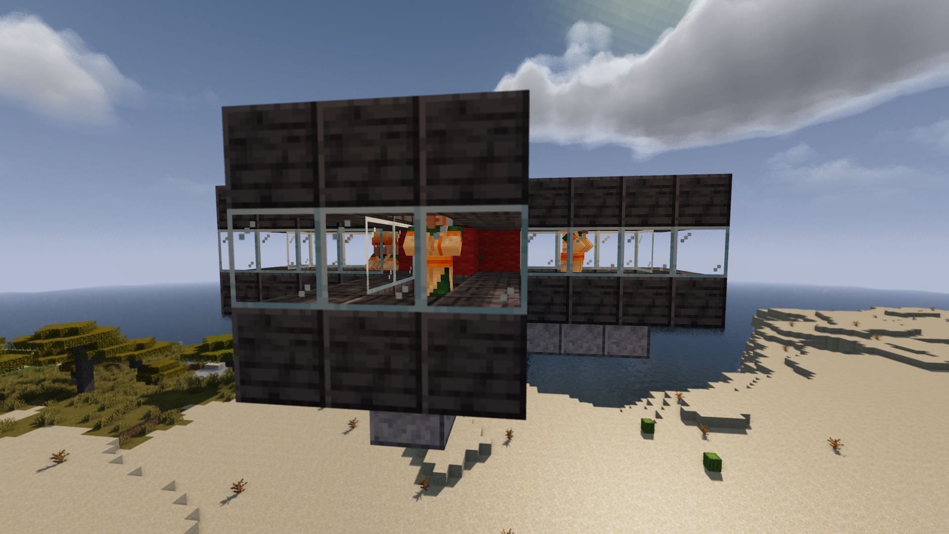 Villagers placed into the iron farm&#039;s villager rooms (Image via Minecraft)