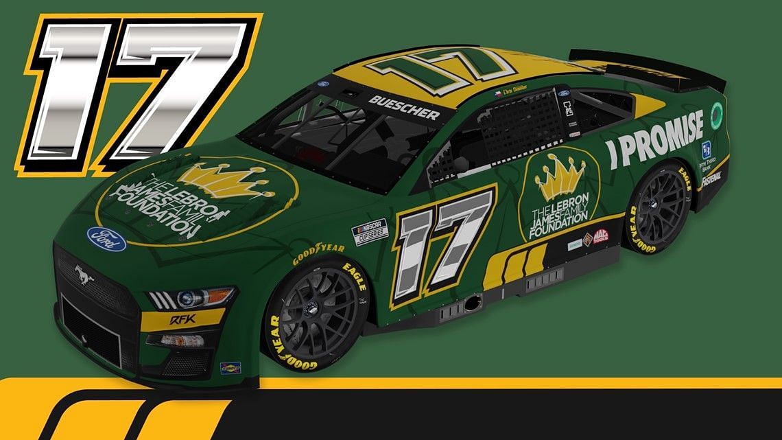 Chris Buescher&rsquo;s No. 17 Ford displays LeBron James Family Foundation colors for the Michigan race